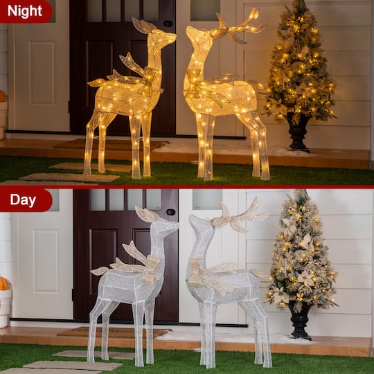 Glitzhome® 43" Christmas 3D Glittered Fabric Reindeer with 170 Warm White LED Lights Set